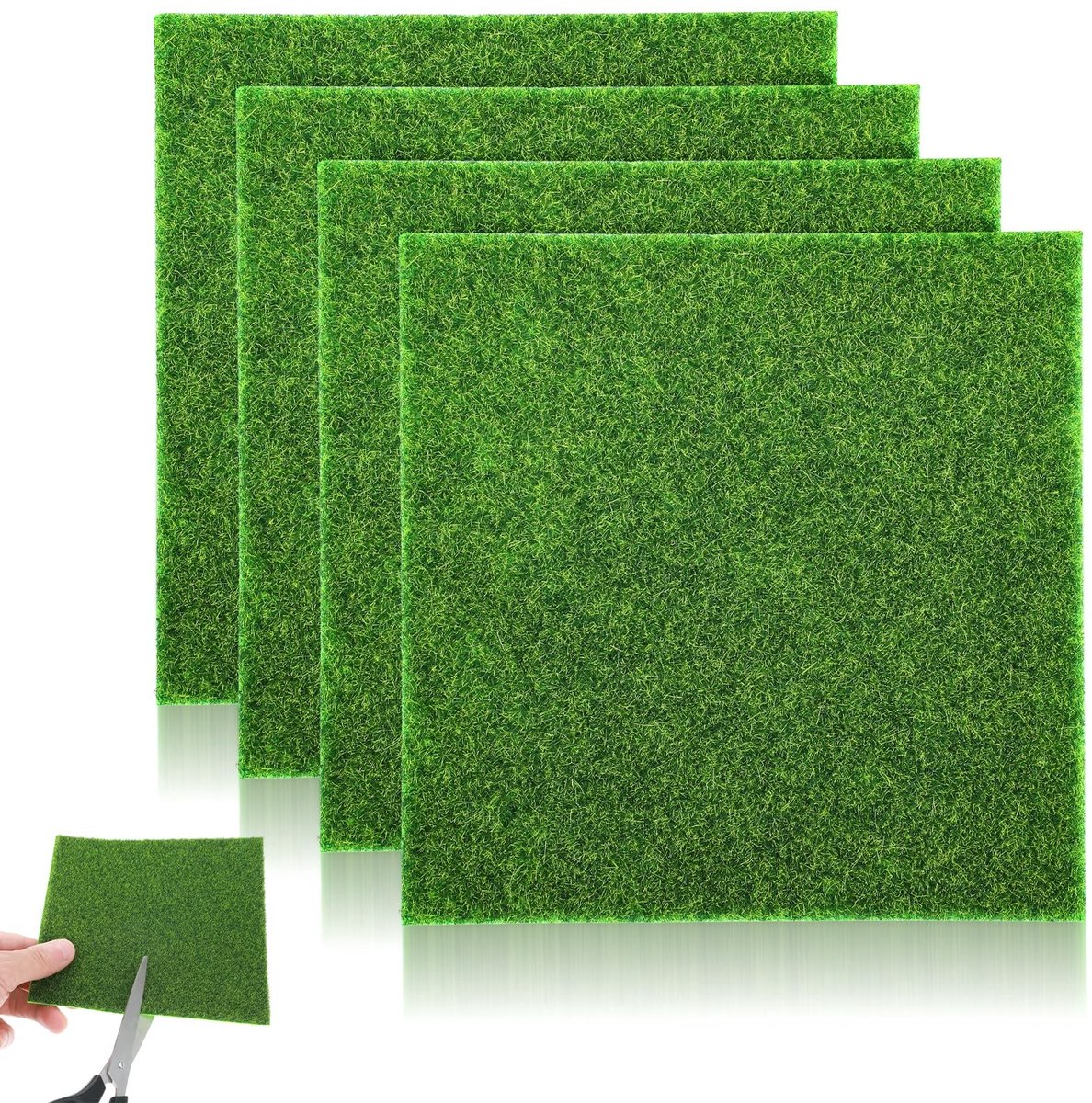 Dailygoods- Kunstgras 4 stuks - Kunstgras voor buiten - Miniatuur gazonmat - Doe-het-zelf decoratie - Geschikt voor poppenhuizen - Duurzaam en waterdicht - Nepgras
