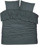 Housse de couette PHLOX Seersucker - 100 % satin de coton - Deux personnes 200x200/220 cm + 2 taies d'oreiller - Respirante et douce pour la peau - Anthracite