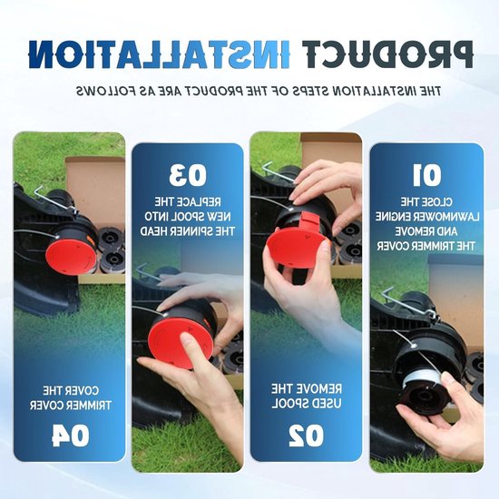 Pack van 4 Grastrimmer Draad Spoelen Ø 1.65 mm - 6.1 m Lengte met Spoelcover voor Tuinonderhoud, Grasmaaien en Landschapsverzorging — afbeelding 4