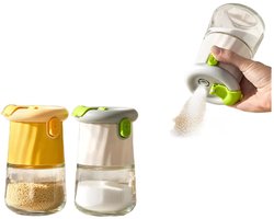 Kruidendispenser - Zoutdispenser - Kwantitatieve Kruidenfles van Glas - Controle voor Zout en Kruiden - 2 Stuks Groen en Geel