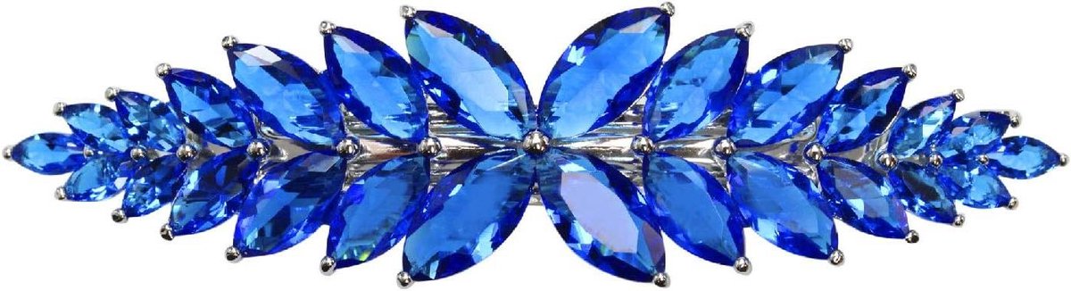 Haarsieraad Bloemen - Haarclip Kristal - Bruiloft Feest - CZ Kristallen - 8 cm Lang - Blauw