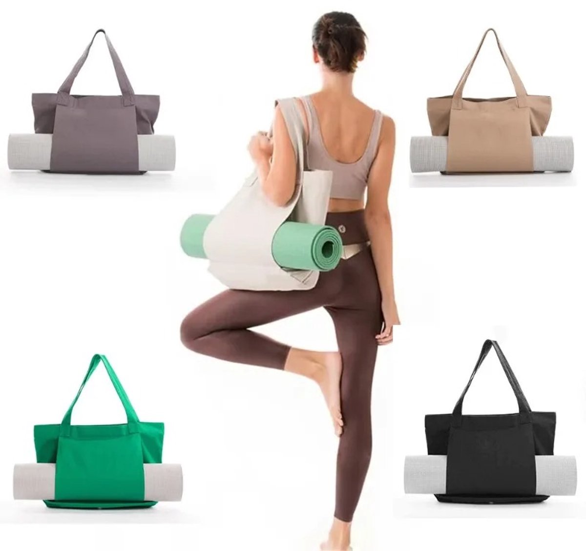 WiseGoods Luxe Yogatas Met Grote Capaciteit - Canvas Schoudertas Voor Yogamat - Outdoor Gym & Reizen - Sport Accessoires - Grijs thumbnail 5