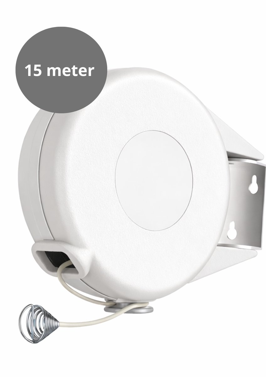 V&P Products® Uittrekbare Waslijn 15 Meter – Flexibele Roldrooglijn voor Binnen en Buiten – Inclusief Bevestigingsmateriaal - Wit