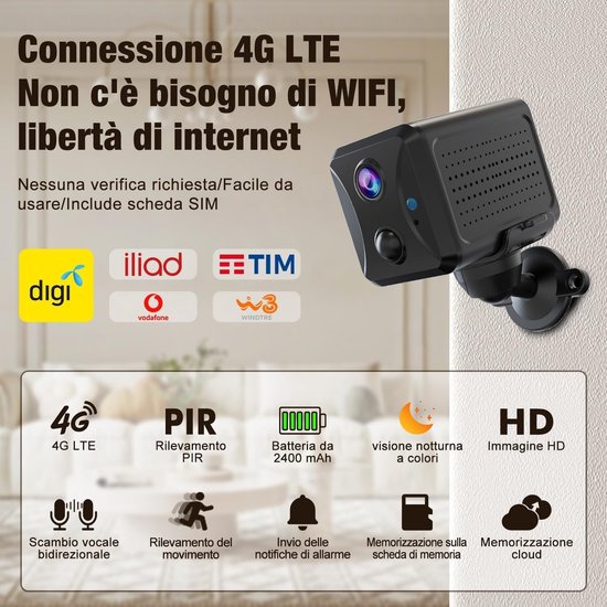Beveiligingscamera Binnen - Mini Camera - Thuisbewaking - 4G LTE Simkaart - 160 Graden Hoek - Zwart — afbeelding 4