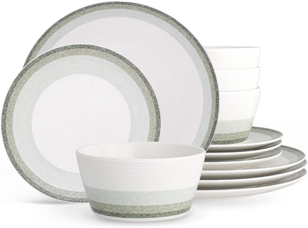 Noritake Colorscapes Layers Sage 12-Piece Coupe Dinnerware Set, Service for 4