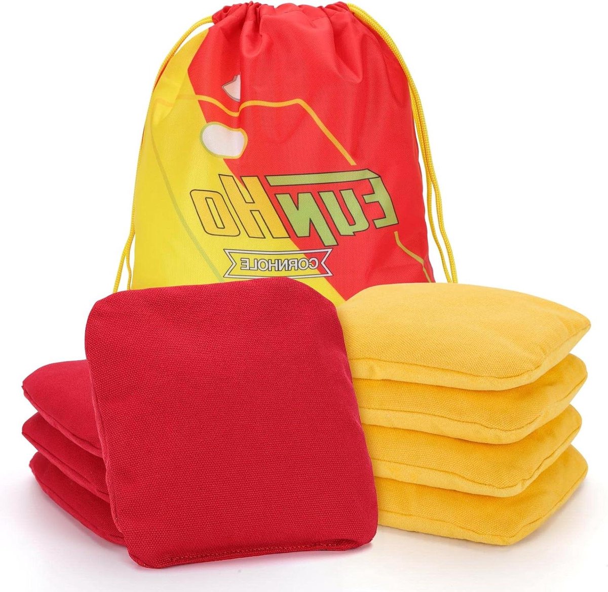 Cornhole Tassen Set - Bean Bags - Buiten Spel - Dubbelzijdig Ontwerp - 6x6 Inch - Rood Geel
