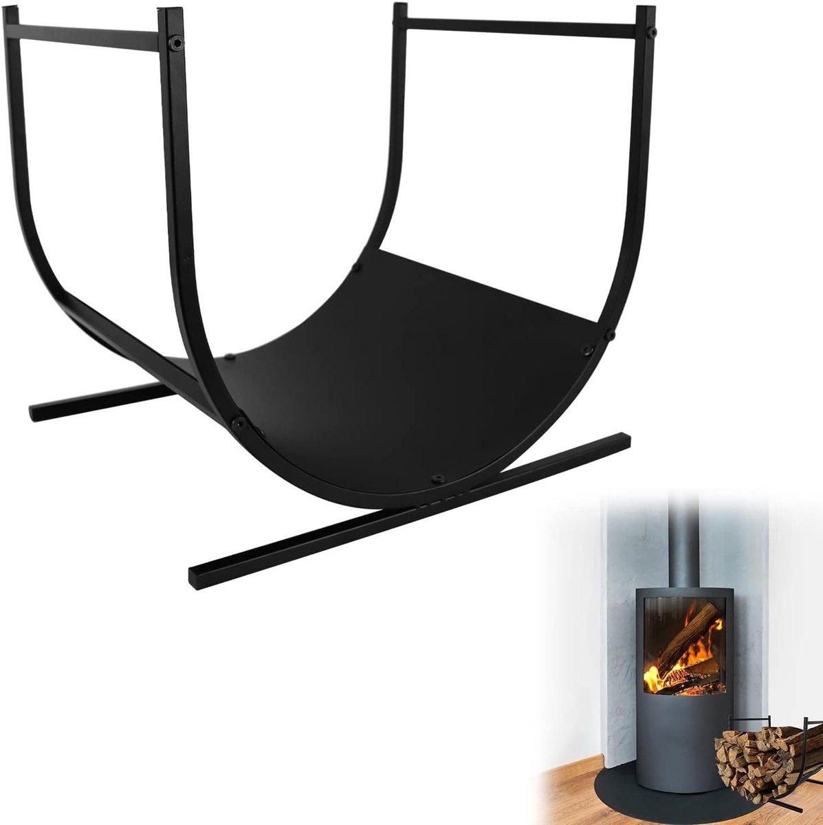 Brandhoutrek - Houthouder - Buiten Haard - U-vorm Stabiliteit - 44x37x40cm - Mat Zwart