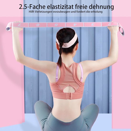 Yoga Riem Set - Fitness Band Loops - Flexibiliteit Verbeteren - 8 Digitale Lussen - 90x4cm - Grijs Roze — afbeelding 4