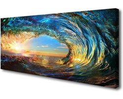 Cao Gen Decor Art S06762 Giant Wave Water Wall Art Canvas Prints 1 Panels Ocean Waves Pictures Paintings with Sunset Blue Seascape Stretched and Framed for Living Room Bedroom Kicthen
