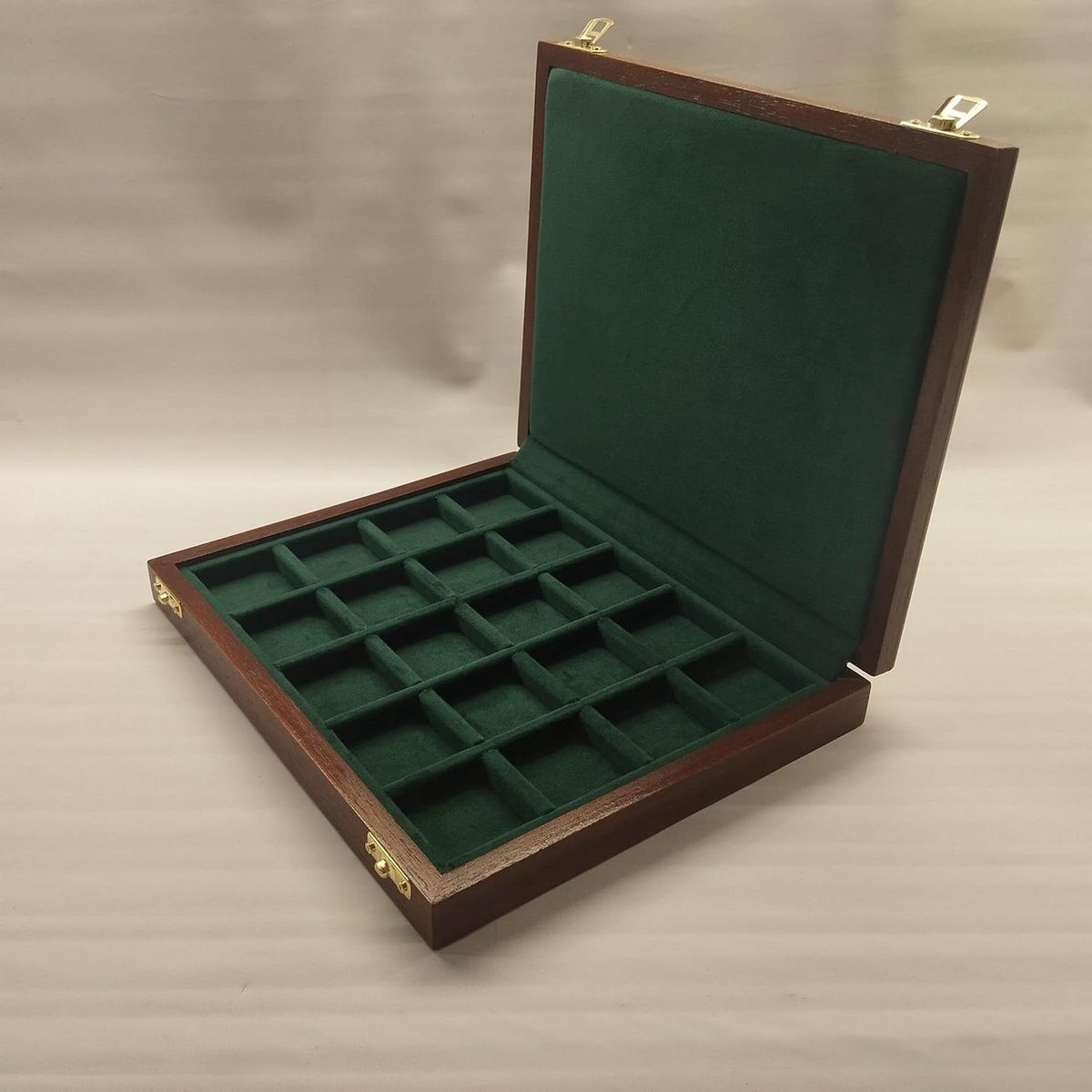 Muntenbewaardoos - Verzamelkist - Waardevolle spullen opbergen - Handgemaakt in Italië - 20 vakken 40x40mm - Walnoot