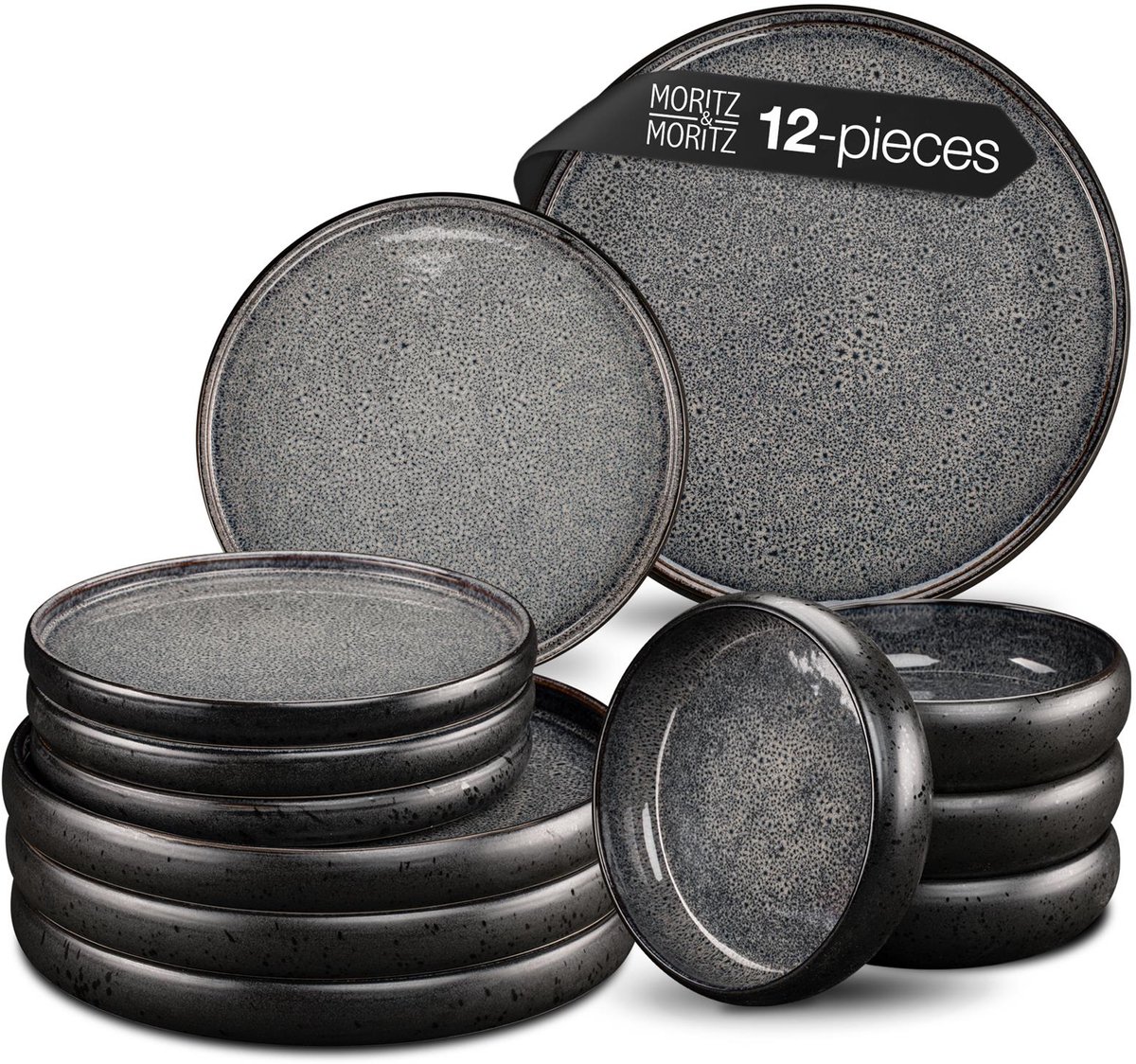 Moritz & Moritz SOLID Serviesset 12-delig voor 4 personen – Steengoed servies – Antraciet