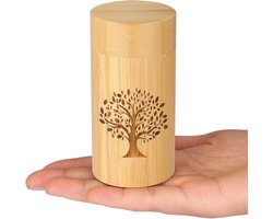 Kleine urnen voor menselijke as, aandenken met boom des levenspatroon, kleine crematie-urnen voor menselijke as, volwassen man/vrouw, bamboe strooibuizen voor menselijke of huisdieras