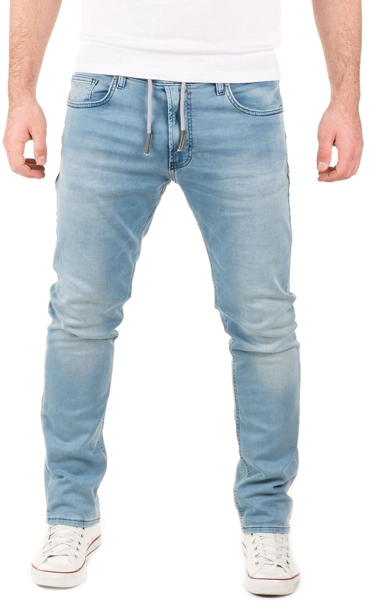WOTEGA Heren Joggerbroek Noah – Katoen Stretch – Lichtblauw – Jeanslook & Koordsluiting