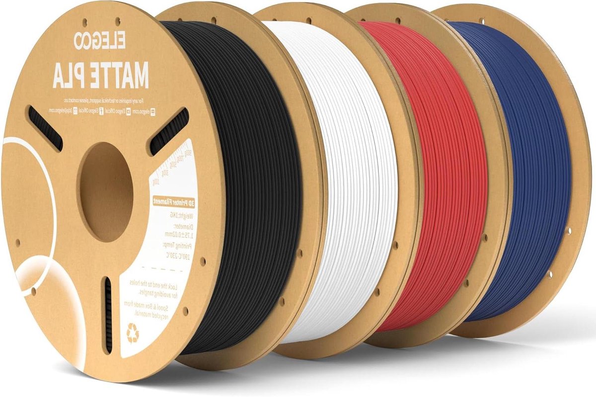 3D Printer Filament - PLA Materiaal - Modelbouw - Mat Oppervlak - 1.75mm 4kg - Zwart Wit Rood Blauw