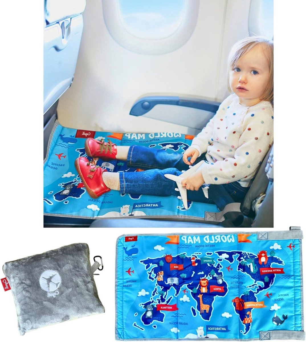 Vliegtuigstoelverlenging Kinderen - Vliegtuigbeensteun Peuterextender - Comfortabel Vliegen - Met Schuimvulling - 79 x 44 cm