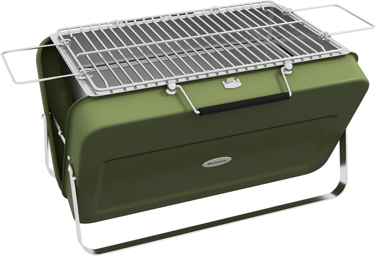 Tischgrill voor Houtskool, Opvouwbaar, 47x30x28 cm, RVS, Groen, voor Picknick en Tuin