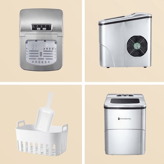 KitchenBrothers Ijsblokjesmachine - 2L - 12kg/24 uur - BPA-vrij - IJsschep - IJsblokjesmaker - Zelfreinigingsfunctie - Zilver