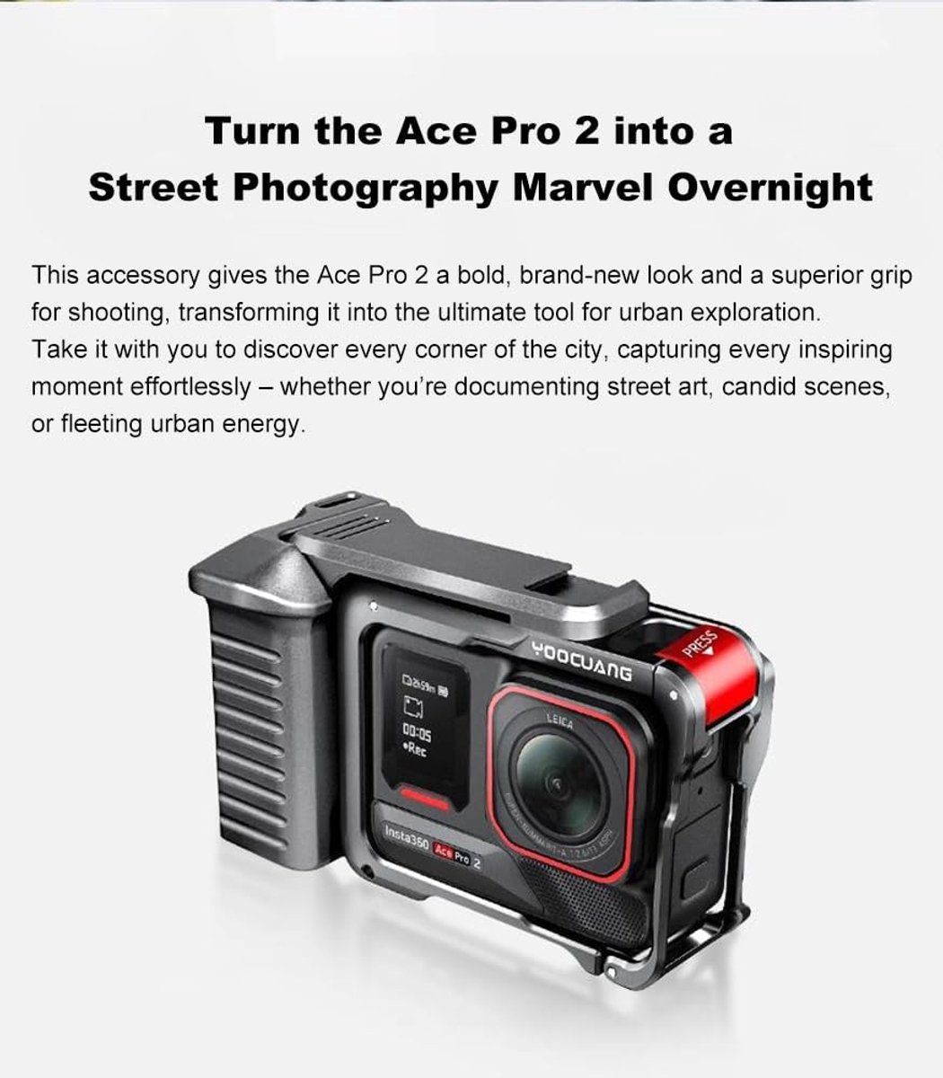 Camera Side Handle Grip Xplorer Kit voor Insta.360 Ace Pro 2/Ace Pro/Ace, Camera Cage met Koude Schoen Interface en Sluiter, Handvat met 1/4 schroef interface voor Vlogging & Travel Shoot thumbnail 5