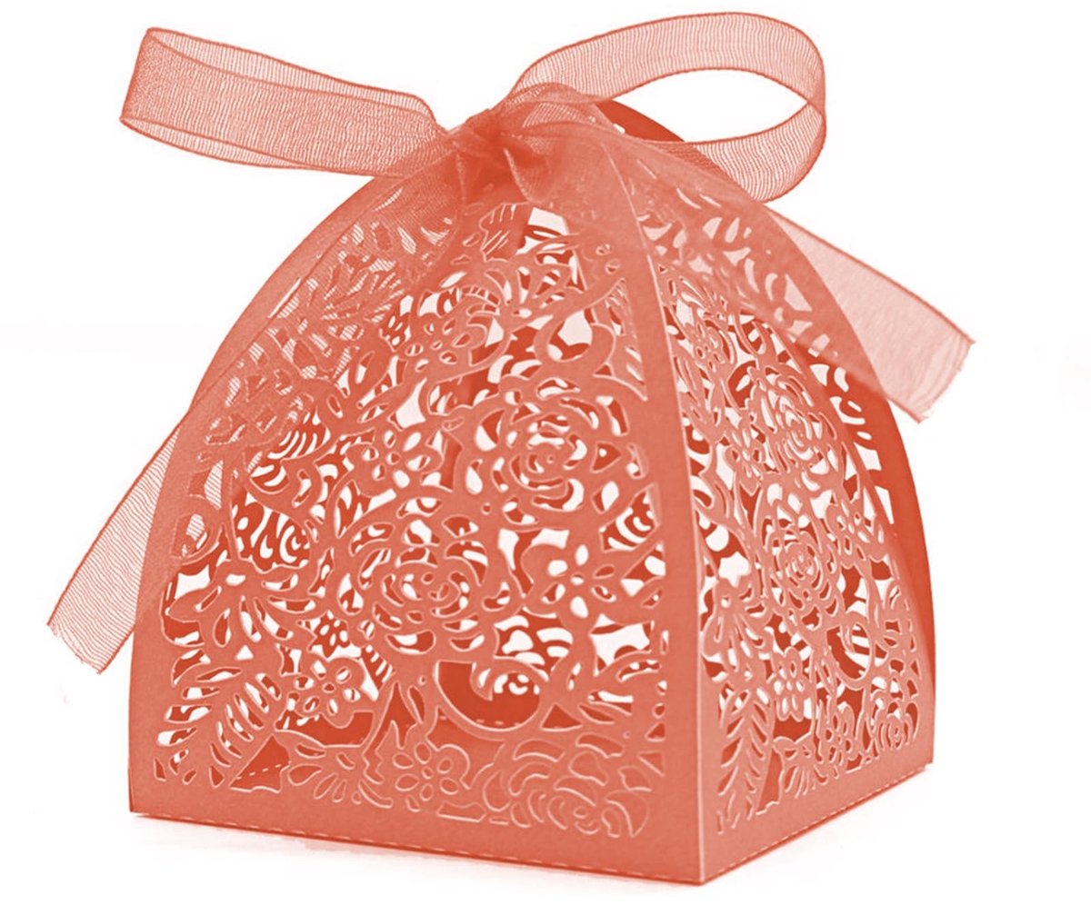 50 Stuks Roze Laser Cut Favor Doosjes voor Bruiloft en Verjaardag - DIY Candy Boxes met Strikjes