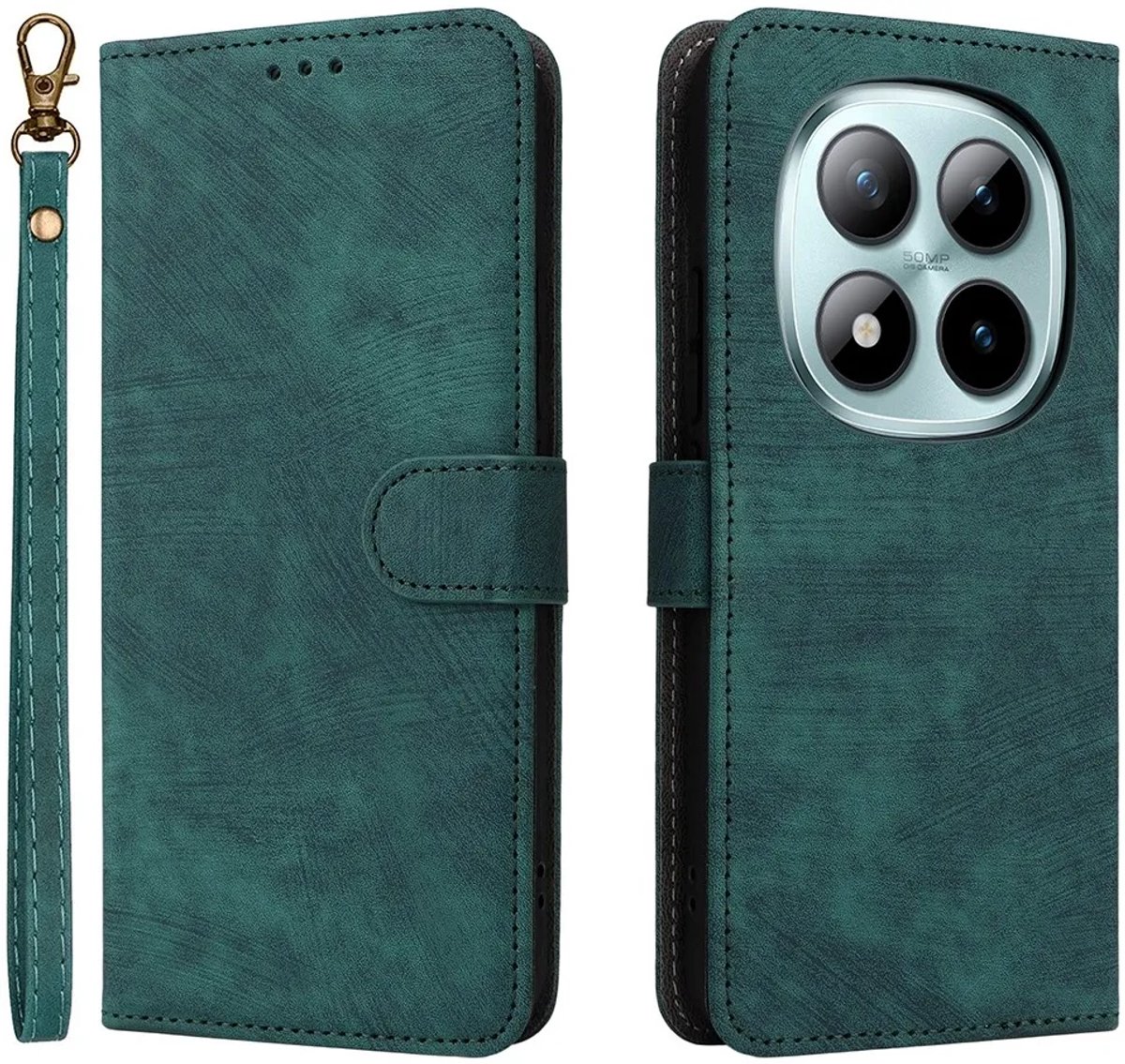 Hoesje geschikt voor Xiaomi Redmi Note 15 Pro Plus / Xiaomi Poco M8 Pro - Phonesta Vintage Skin Book Wallet Case met afneembaar koord - Groen