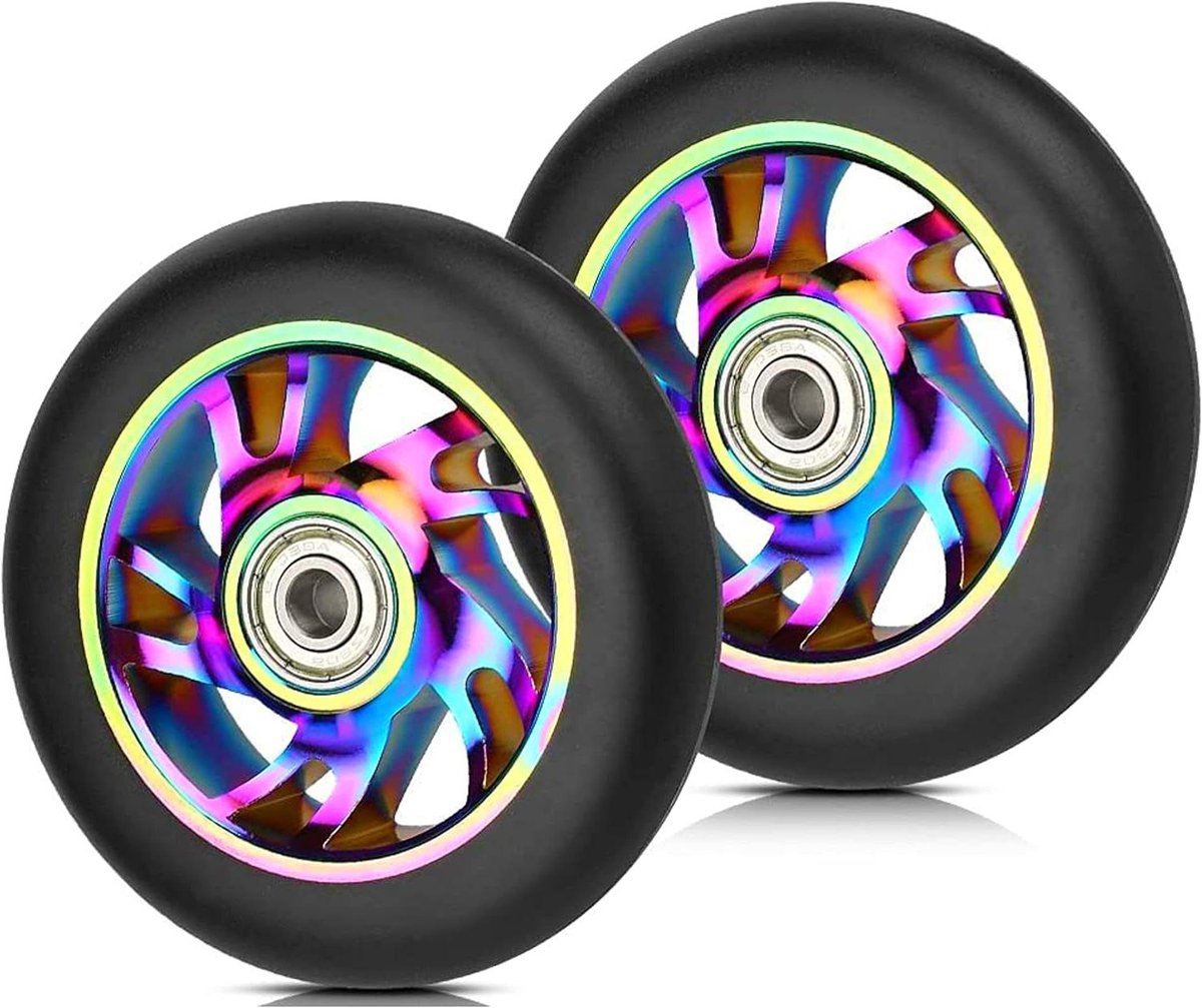 110mm Pro Stunt Scooter Wheels with ABEC 9 Ball Bearings, Compatible with Razor/Apollo/Cox Swain Stunt Scooters and Most Freestyle Scooters, 2 Pieces, PVC Wheels