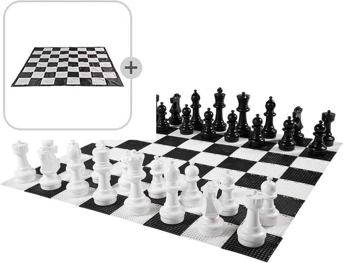 XL Buitenschaakspel - Groot schaakspel - Tuinfeesten - UV bestendig PVC - Koning 30 cm - Zwart Wit