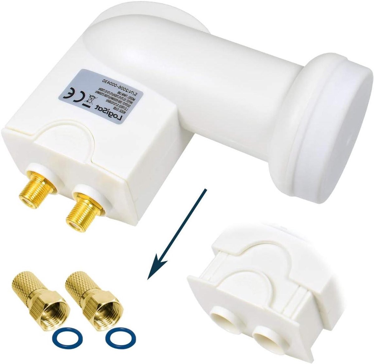 Twin LNB - 2 Deelnemers LNB - Digitale TV Ontvangst - 01 dB Ruisarm - Universeel 40mm