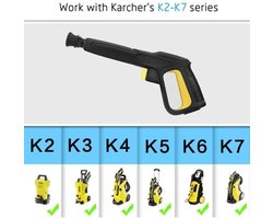 Vervangende spuitpistolen geschikt voor Kärcher K2 K3 K4 K5 K6 K7 serie hogedrukreinigers; snelkoppelspuitpistolen geschikt voor Kärcher K2 K7 serie.
