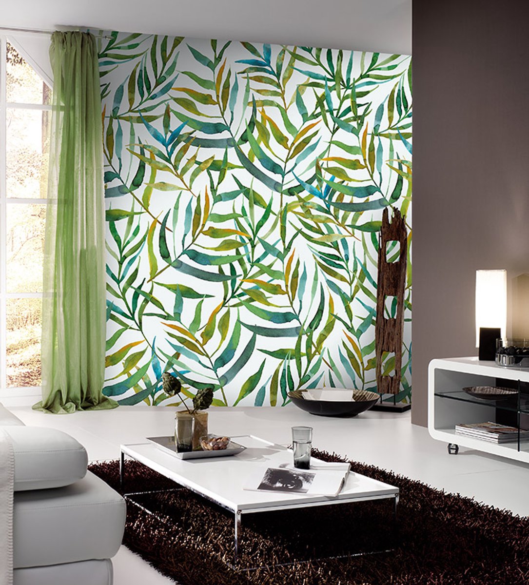 INGK Behang - Colorful - Big Leaves white (INK7301)