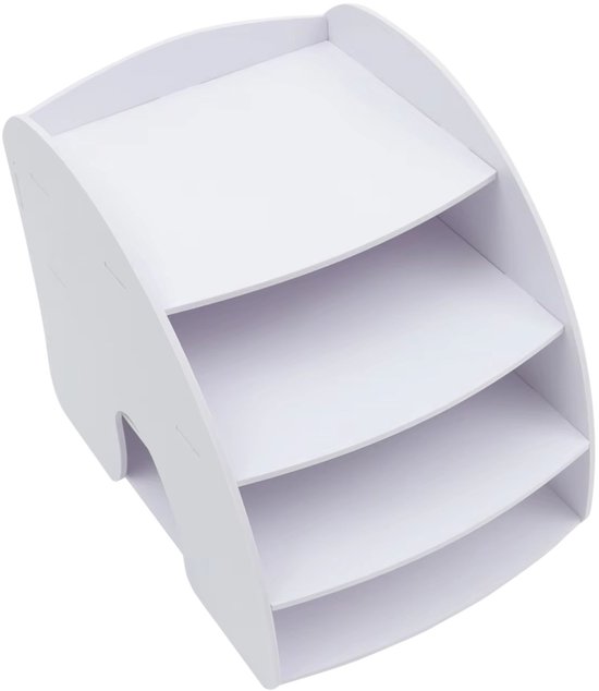 Witte bureau-organizer met vier schuine vakken voor documenten.