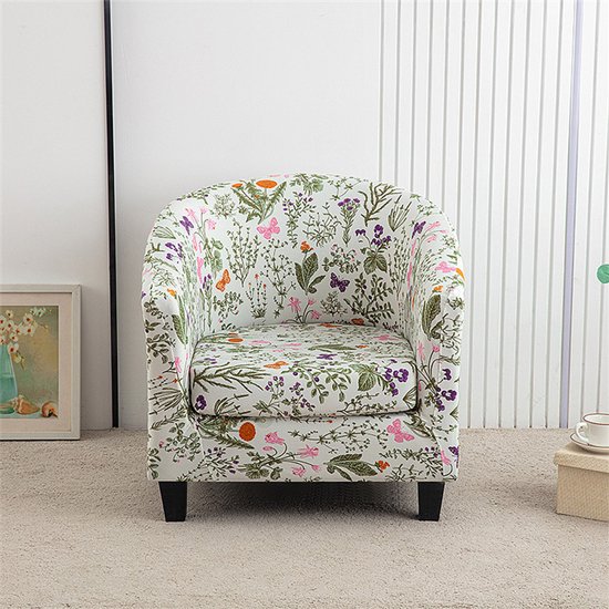 Elastische fauteuilhoes – Duurzame fauteuilhoes (inclusief hoes voor zitkussen) – Antislip kuipstoelhoes – Beschermhoes voor woonkamermeubilair – Halfronde hoes voor eenpersoonsbank