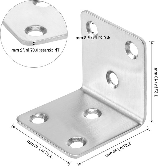 Hoekbeugels voor Meubels, 12 Stuks, 40 x 40 x 40 mm, Sterke Metalen Hoeksteunen voor Planken en Raamondersteuning — afbeelding 5