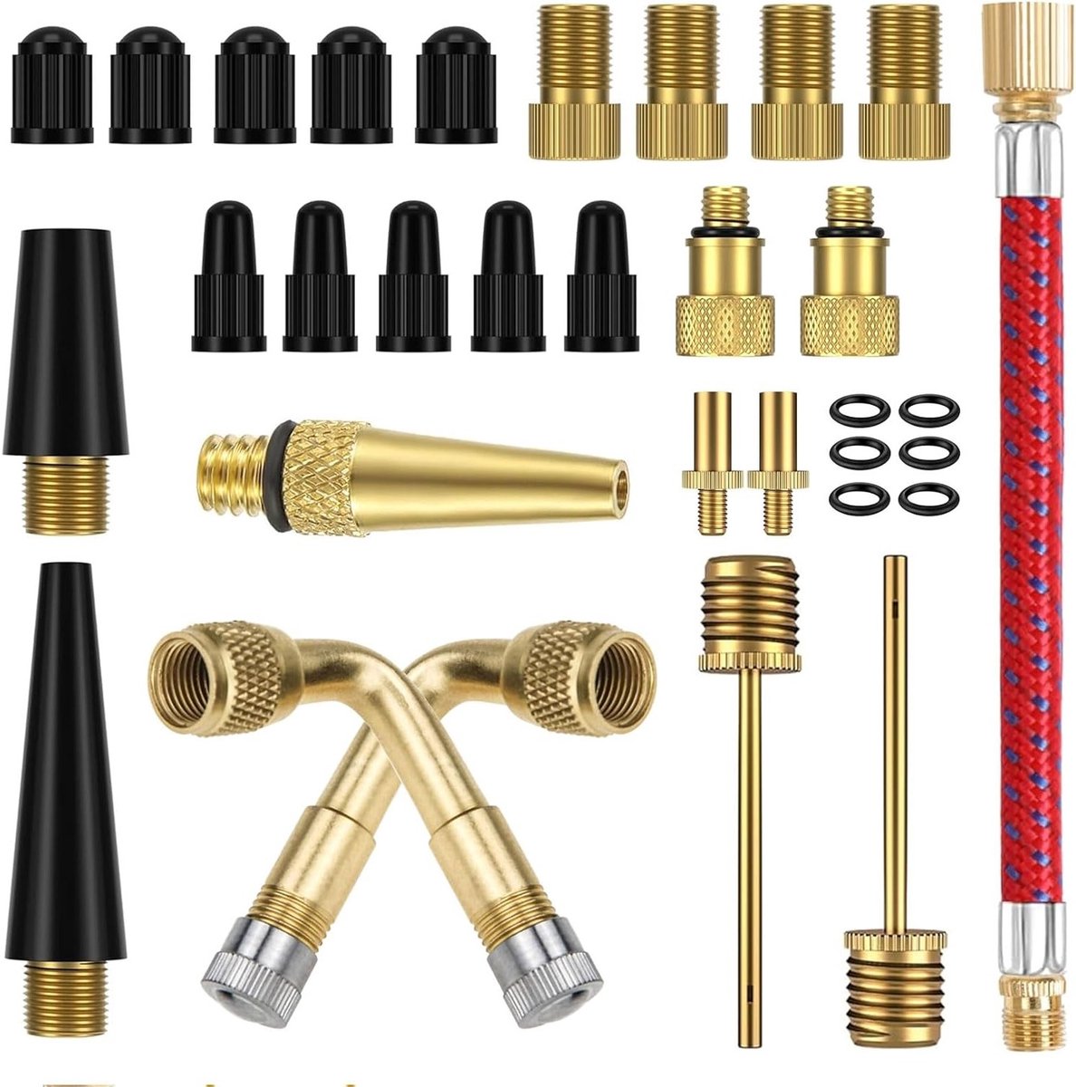 Fietsventiel Adapter Set met Franse en Autoventiel Adapters, Geschikt voor Luchtpomp en Fietspomp, 32 Stuks van Koper