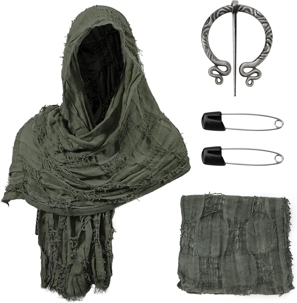 Vintage Middeleeuwse Cape voor Halloween, Goth Kostuum, Schouder Sjaal met Broche, Feestkleding en Carnaval Accessoires