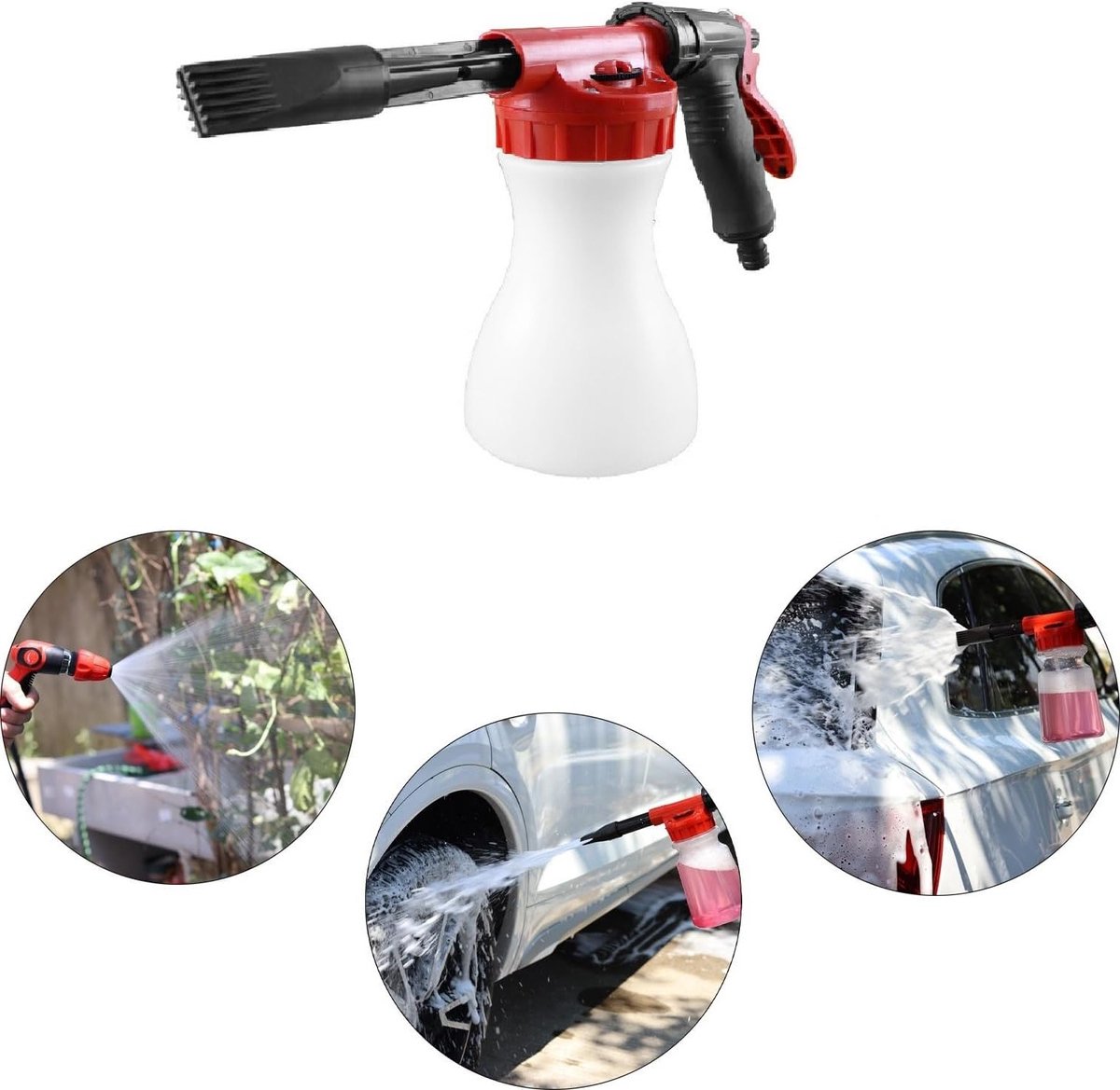 Verstelbare sneeuwschuimspuit voor auto- en tuinreiniging, 900ml, hoge druk, geschikt voor universele tuinslang, ideaal voor autowassen en tuinbewatering