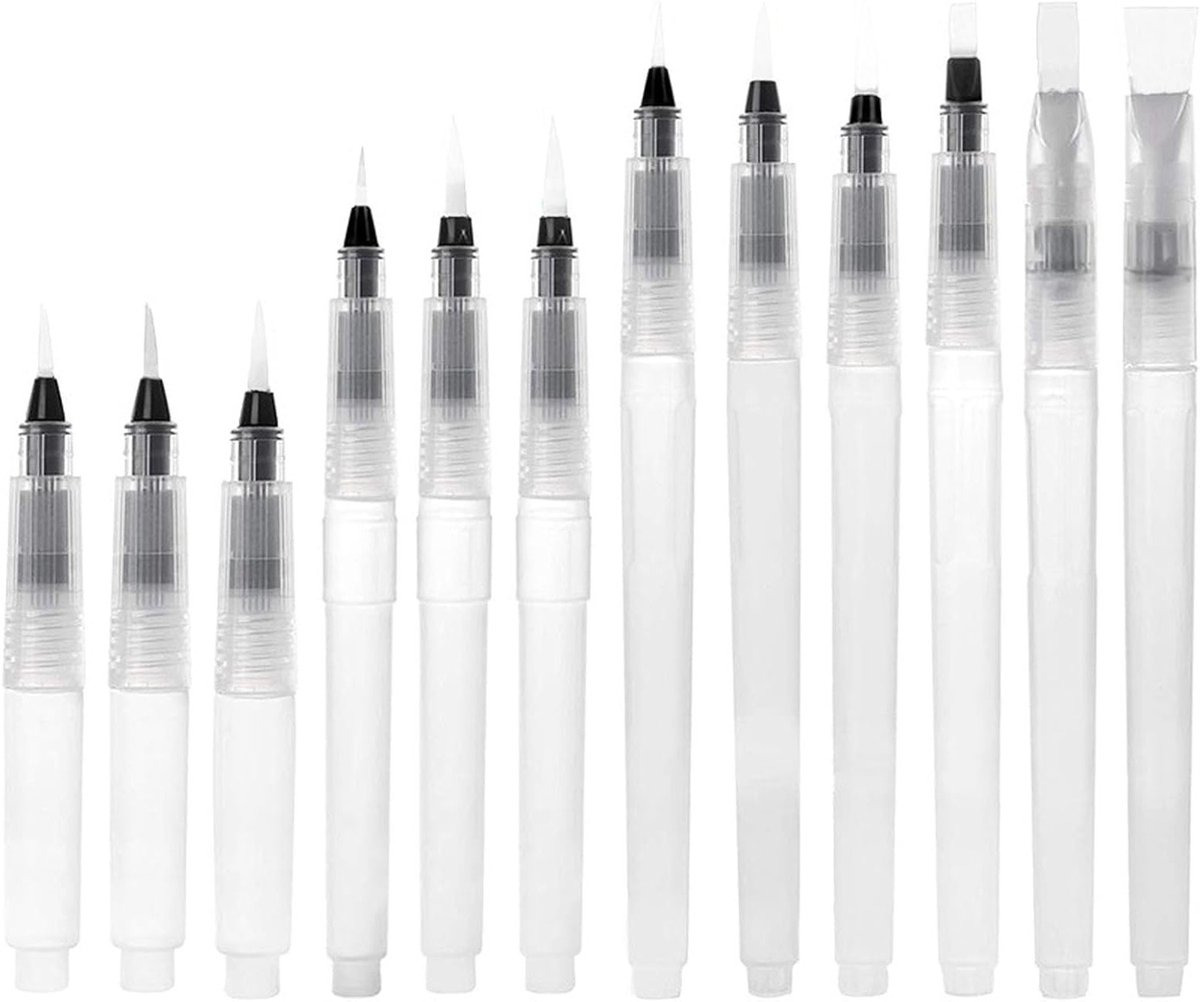 Set van 12 hervulbare aquarel pennen met nylon penseelpunt voor schilderen, kalligrafie en handlettering