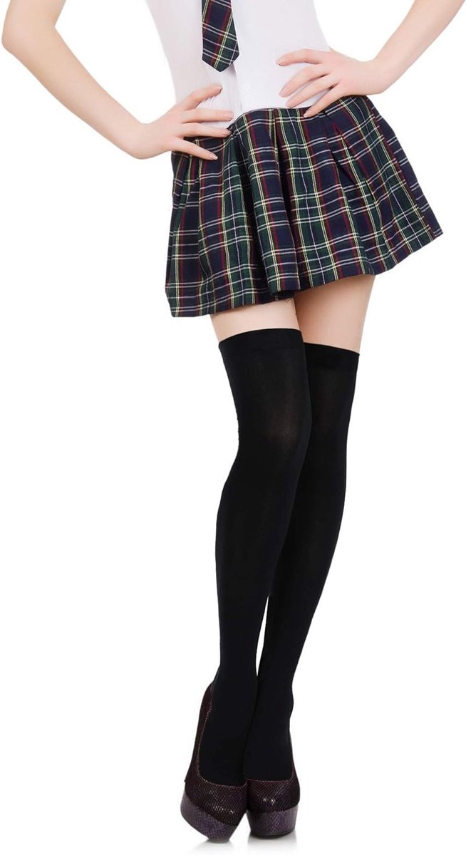 Zijden Dames Thigh High Kousen - Nylon Sokken voor Halloween Cosplay, Feestaccessoires, Zwart en Wit, One Size, Comfortabel en Stijlvol
