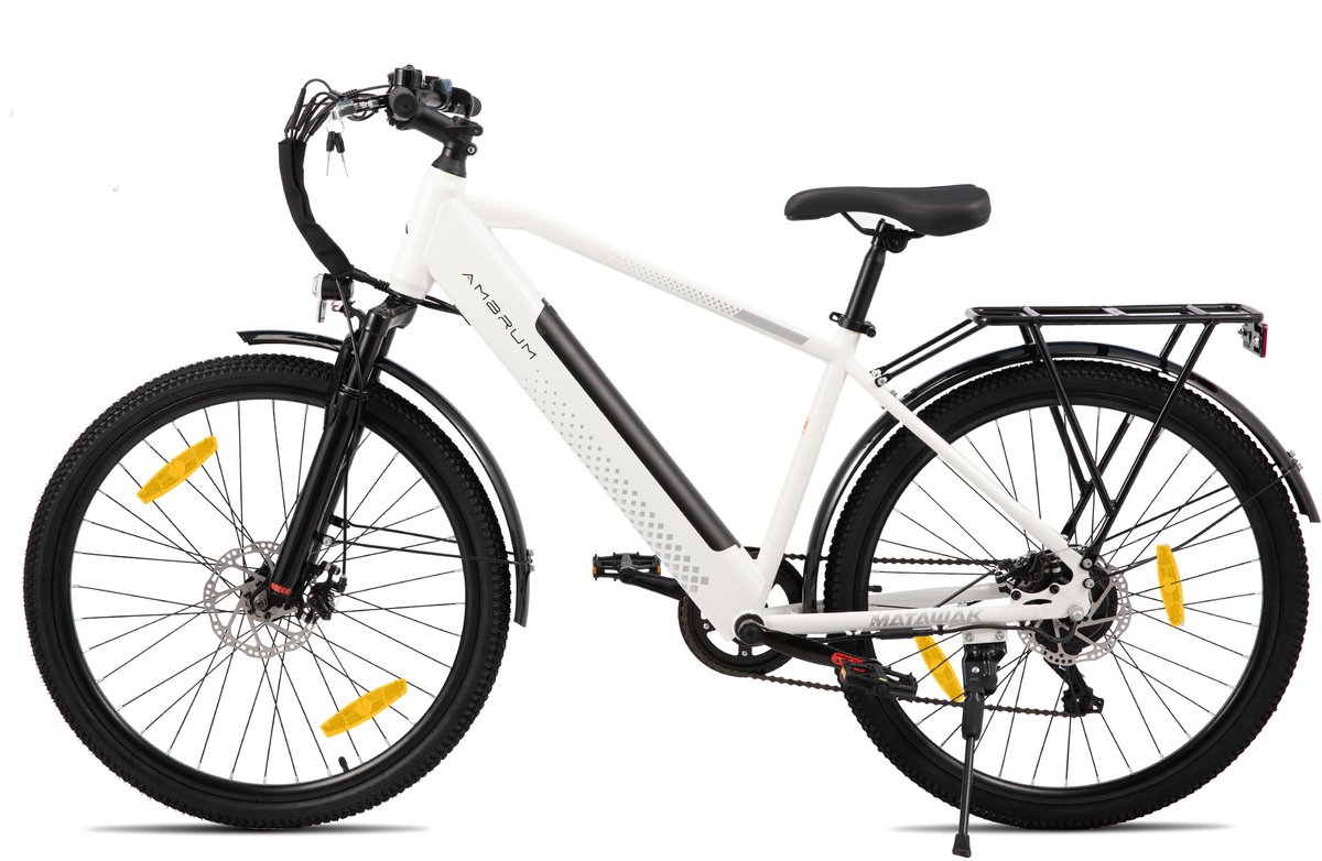 HILAND Matawak elektrische stadsfiets - 26 inch - 250W motor - 60km actieradius - 36V 10.4Ah accu - Shimano 7-versnellingen - Unisex - Wit thumbnail 6