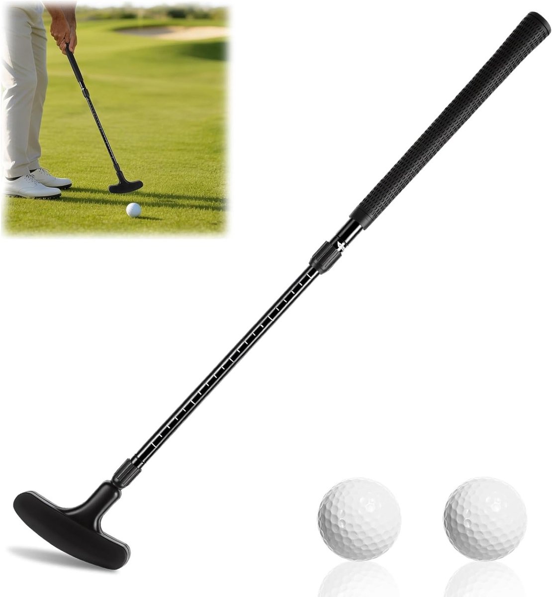 Verstelbare mini-putter voor indoor en outdoor oefeningen, ideaal voor golftraining en minigolf, inclusief 2 ballen voor rechts- en linkshandigen