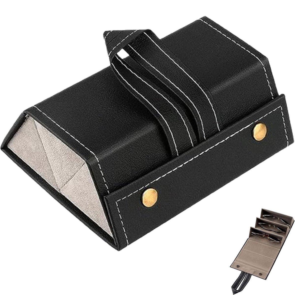 Dailygoody - Harde Brillenkoker - Multifunctionele brillenorganizer - Draagbaar en opvouwbaar - Zwart - Brillenkoker voor op reis - Geschikt voor dame
