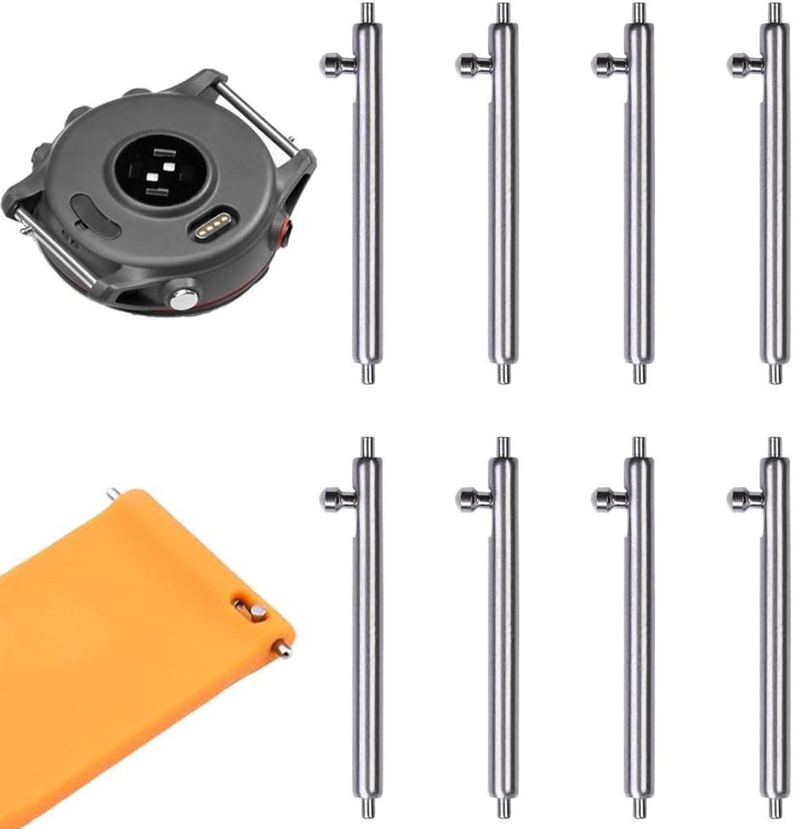 8 Stuks Snelle Ontgrendel Veerstangen, 24mm Vervangingspennen voor Horlogebanden, RVS Horlogeband Gereedschap voor Leer en Siliconen Accessoires