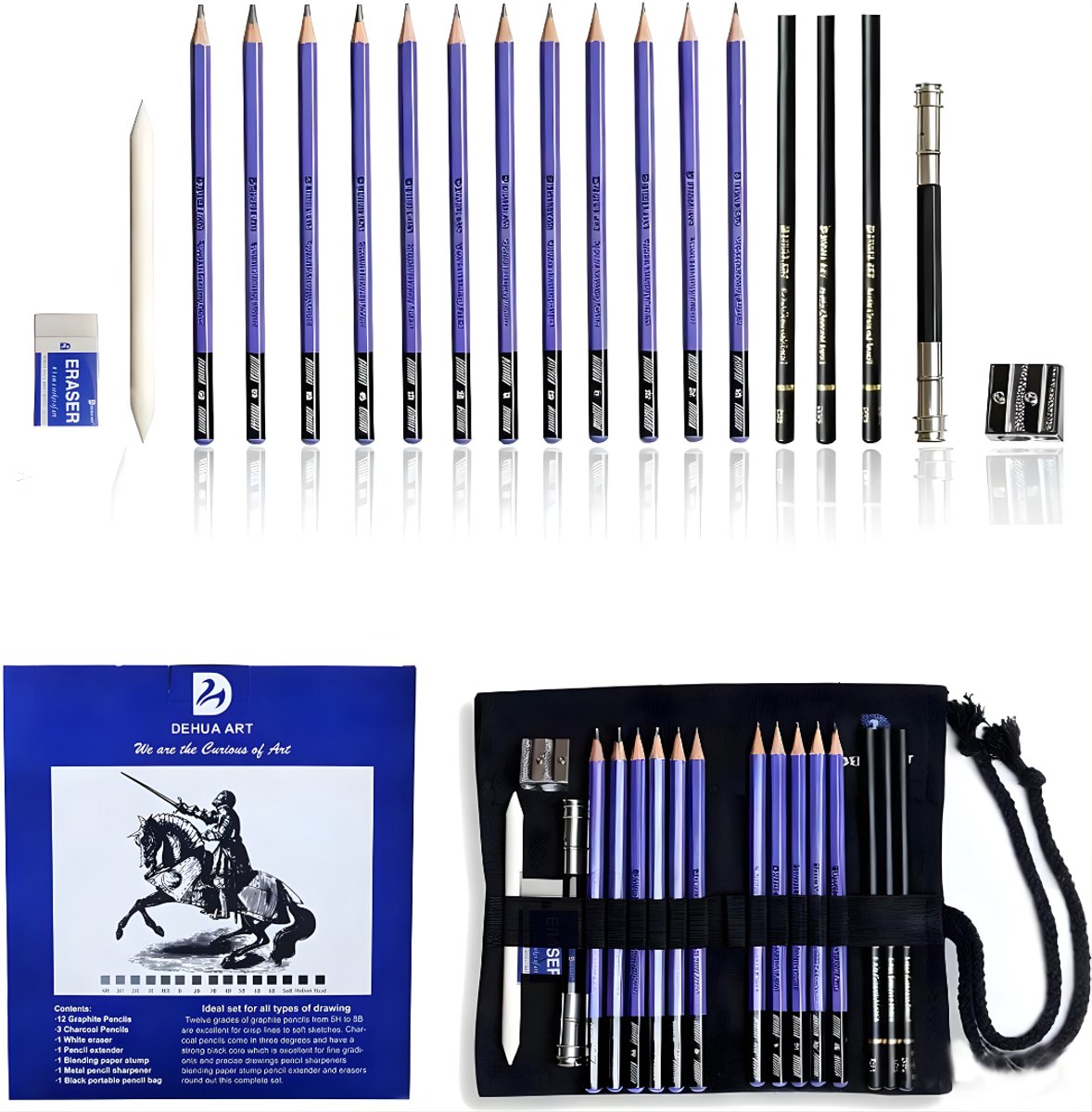 Aura® Tekens; et - Tekendoos - Tekenkoffer - Tekenset Volwassenen - Tekendoos Voor Kinderen - Zwart/Blauw - 19cm x 20cm x 10cm ; 199.58 g