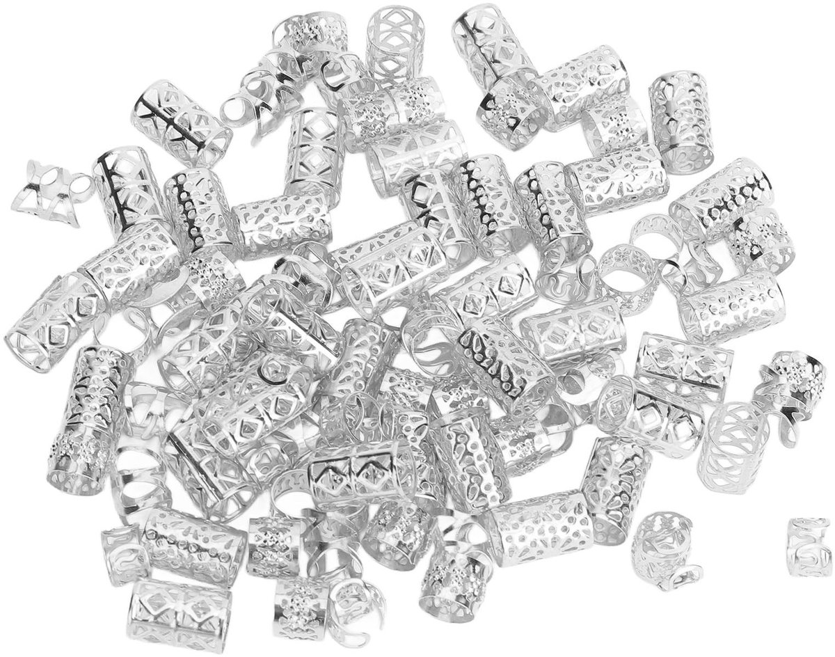 Dailygoody - Dreadlocks Haarringen - Dreadlocks Kralen - Uniek ontwerp - Zilver - Haaraccessoires - 120 stuks - Geschikt voor elk haartype