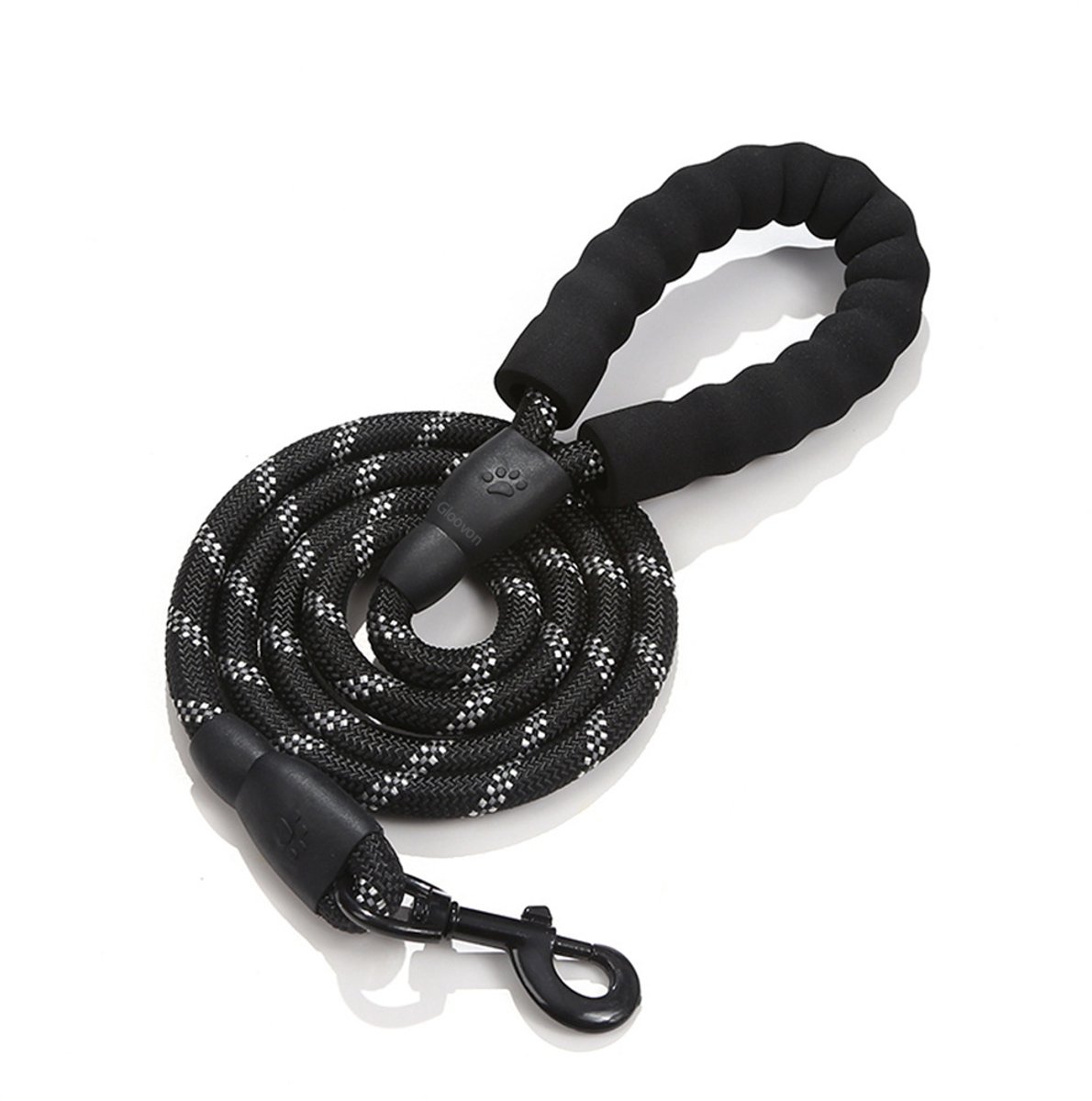 Gloovon® Reflecterende Hondenriem - 1.5 Meter - Robuust Nylon - Ergonomisch Schuimrubberen Handvat - Zwart