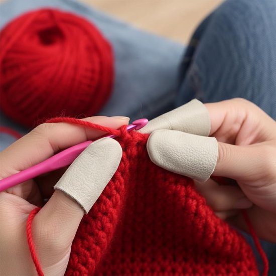 Vingerbeschermers voor naaien en haken - 5 paar leren vingerbeschermers voor breien, naaldvilt en handwerken, knutselaccessoires van Merkloos — afbeelding 4