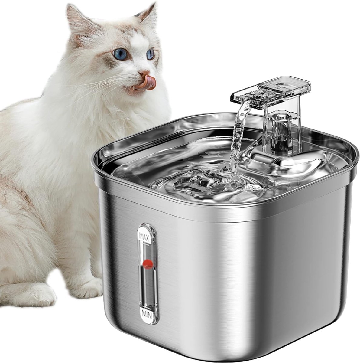 OLOEY Kattenwaterfontein-roestvrijstalen waterfontein voor katten (binnen)-2,2L automatische waterdispenser voor honden-waterfontein voor meerdere huisdieren