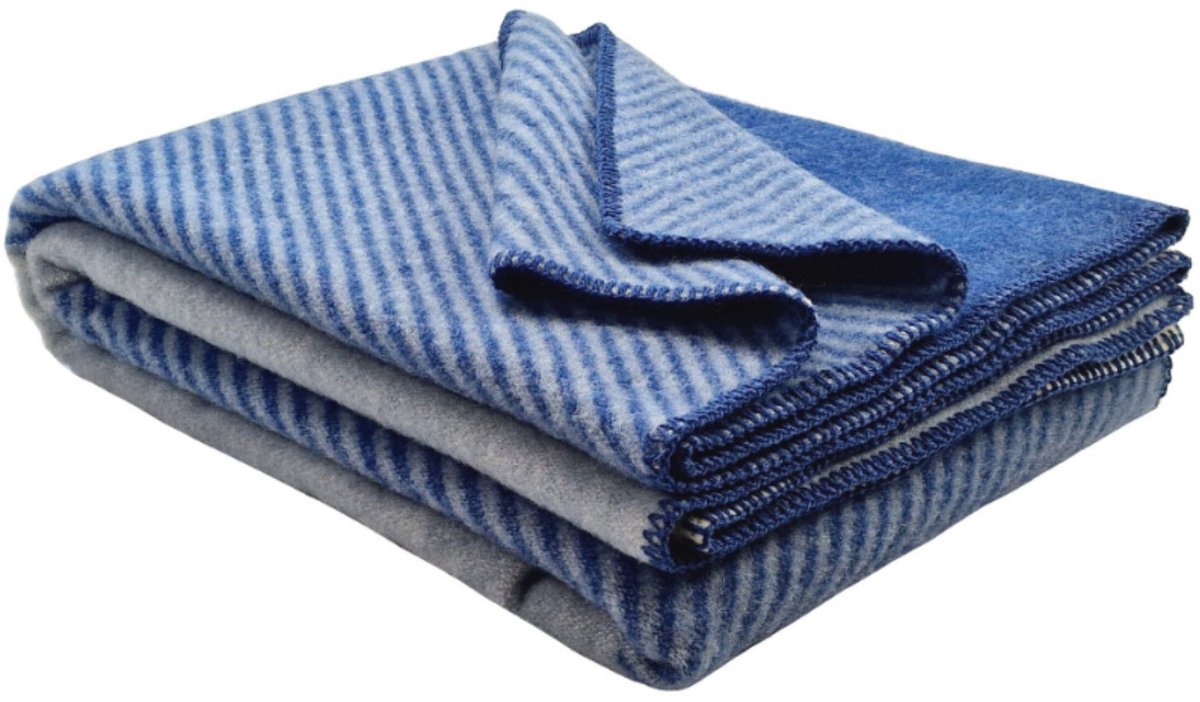 Plaids.shop® Wollen Deken - ODENSE - Lichtblauw-Blauw (150x200cm)