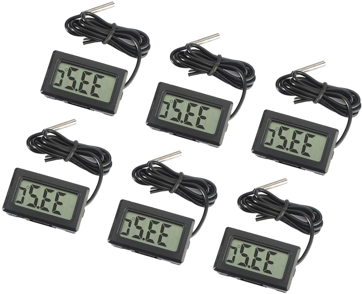 Digitale LCD Thermometer voor Temperatuurmeting met Externe Probe voor Koelkast, Vriezer en Aquarium - Set van 6 Stuks