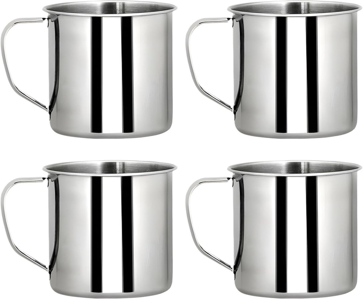 Set van 4 RVS Koffiekoppen - Duurzame Drinkbekers voor Melk, Thee en Koffie - Ideaal voor Warm en Koud Drankjes (350ml)