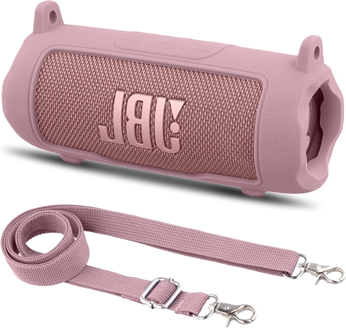 Siliconen Beschermhoes voor Draagbare Bluetooth Speaker, Schokbestendige Soft Cover met Afneembare Strap, Roze